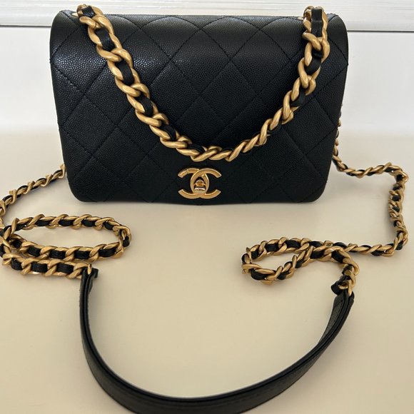 Chanel Classic Chain Me Around Single Flap Jumbo Maxi CC Logo GHW Black Calfskin Shoulder Bag